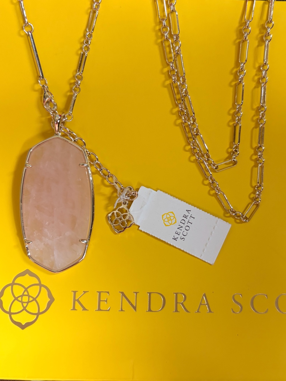 Kendra Scott Gold Necklace with Light Pink Stone Pendant